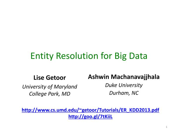 entity resolution for big data