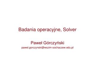 badania operacyjne solver