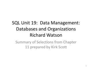 SQL Unit 19: Data Management: Databases and Organizations Richard Watson