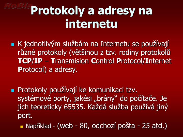 protokoly a adresy na internetu