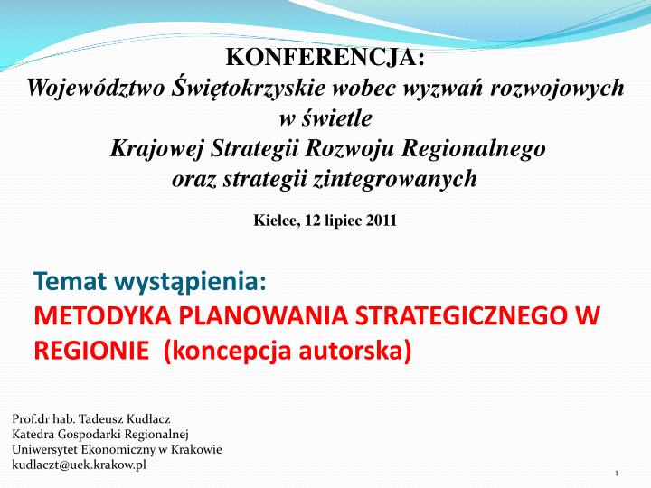 temat wyst pienia metodyka planowania strategicznego w regionie koncepcja autorska