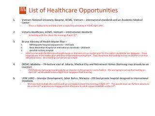 List of Healthcare Opportunities