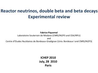Reactor neutrinos, double beta and beta decays Experimental review