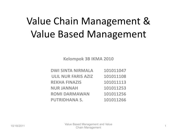 value chain management value based management