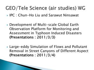 GEO/Tele Science (air studies ) WG
