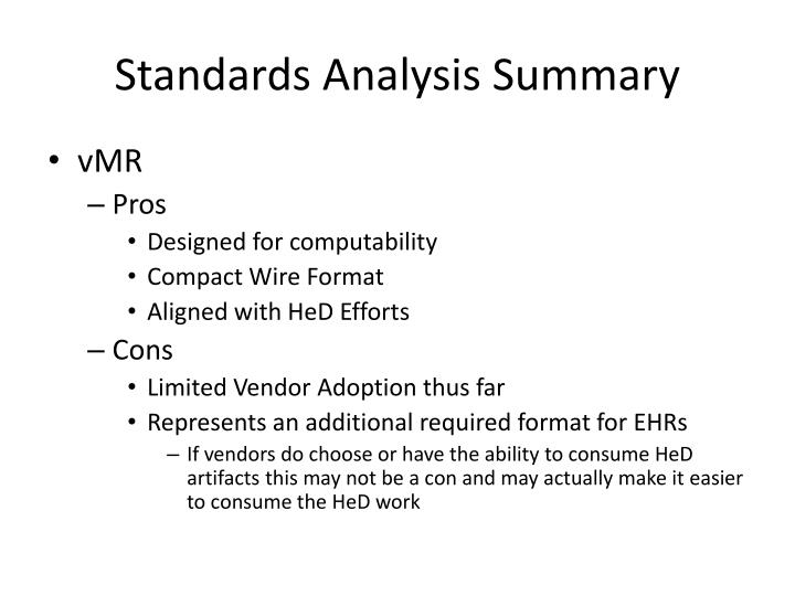 standards analysis summary