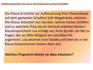 tabellenkalkulation f r einen getr nkestand auf dem schulfest