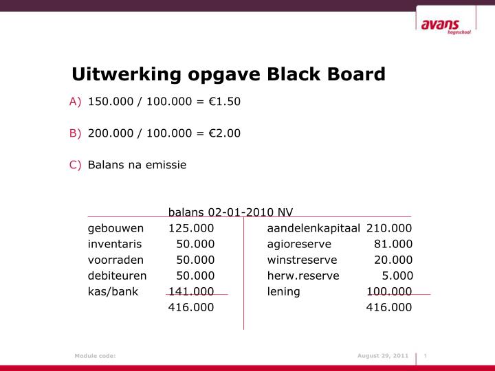 uitwerking opgave black board