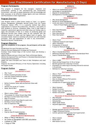 Lean Practitioners Certification for Manufacturing (5 Days)