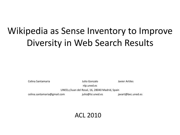 wikipedia as sense inventory to improve diversity in web search results