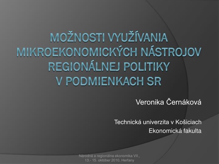 veronika ern kov technick univerzita v ko iciach ekonomick fakulta