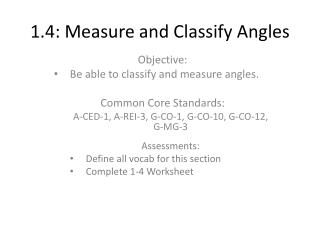 1.4: Measure and Classify Angles