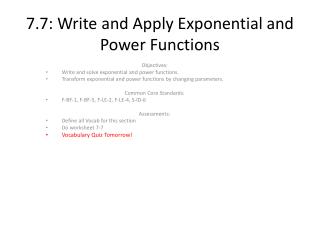 7.7: Write and Apply Exponential and Power Functions