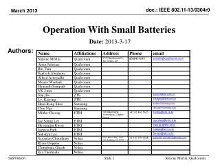 Operation With Small Batteries