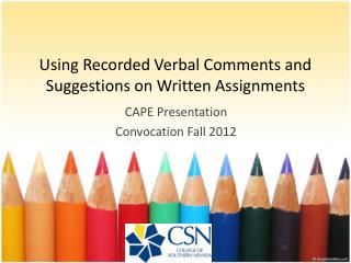 Using Recorded Verbal Comments and Suggestions on Written Assignments