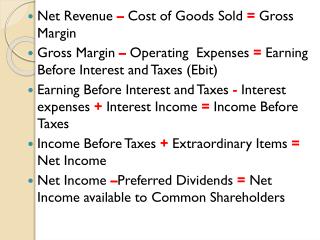 Net Revenue – Cost of Goods Sold = Gross Margin