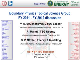 Boundary Physics Topical Science Group FY 2011 - FY 2012 discussion