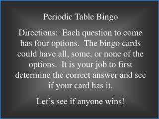 Periodic Table Bingo
