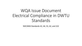 WQA Issue Document Electrical Compliance in DWTU Standards