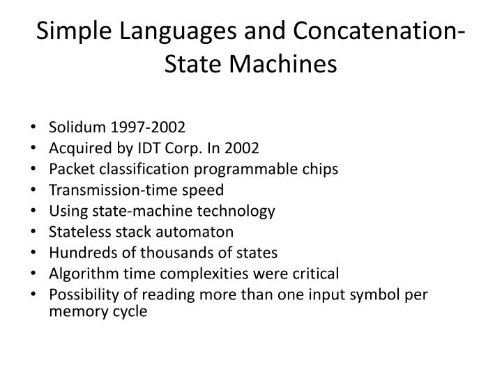 simple languages and concatenation state machines