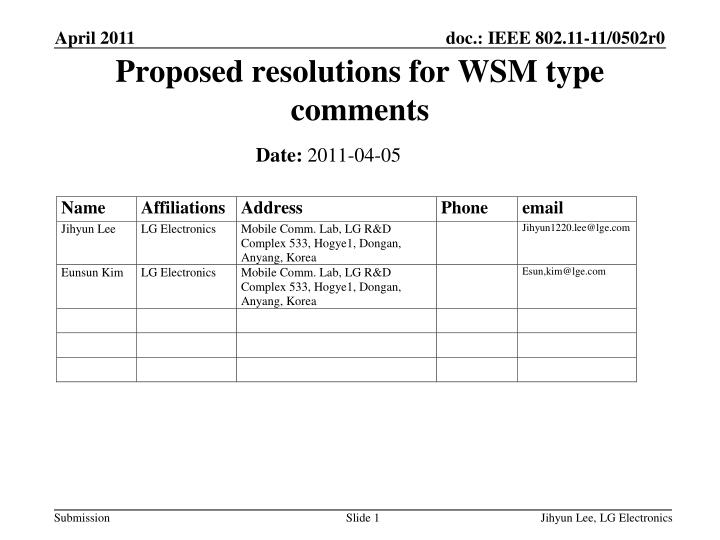 proposed resolutions for wsm type comments