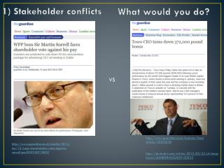 1) Stakeholder conflicts