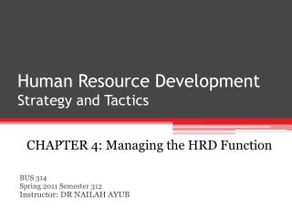 Human Resource Development Strategy and Tactics