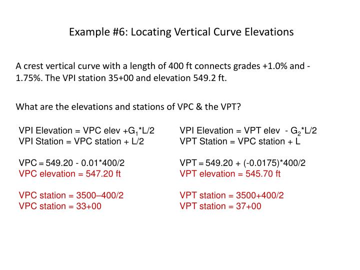 example 6 locating vertical curve elevations