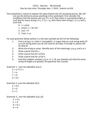 CS311 Exercise # 6 (revised) Due by class time, Thursday, Nov. 7, 2013 , Submit via D2L