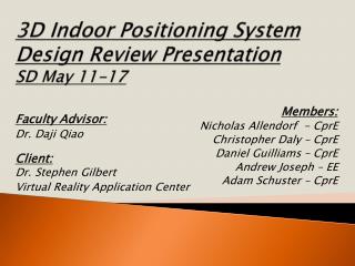 3D Indoor Positioning System Design Review Presentation SD May 11-17