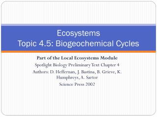 Ecosystems Topic 4.5: Biogeochemical Cycles