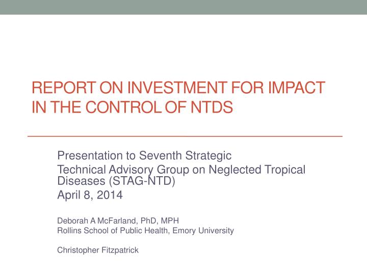 report on investment for impact in the control of ntds