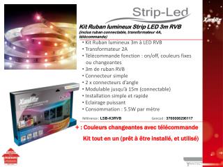 Kit Ruban lumineux 3m à LED RVB Transformateur 2A