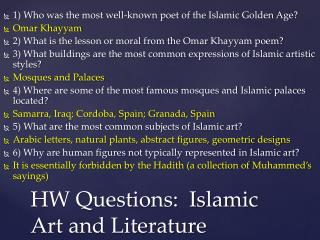 HW Questions: Islamic Art and Literature