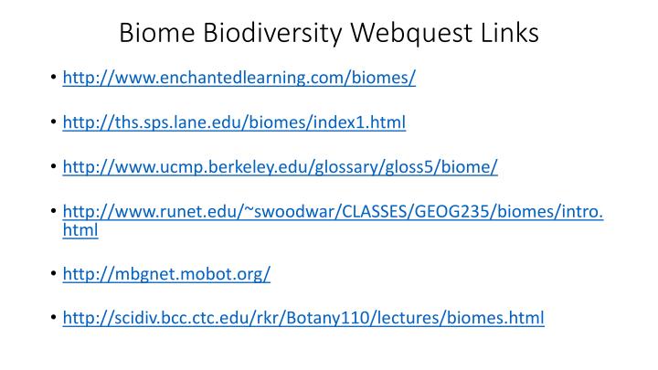 biome biodiversity webquest links