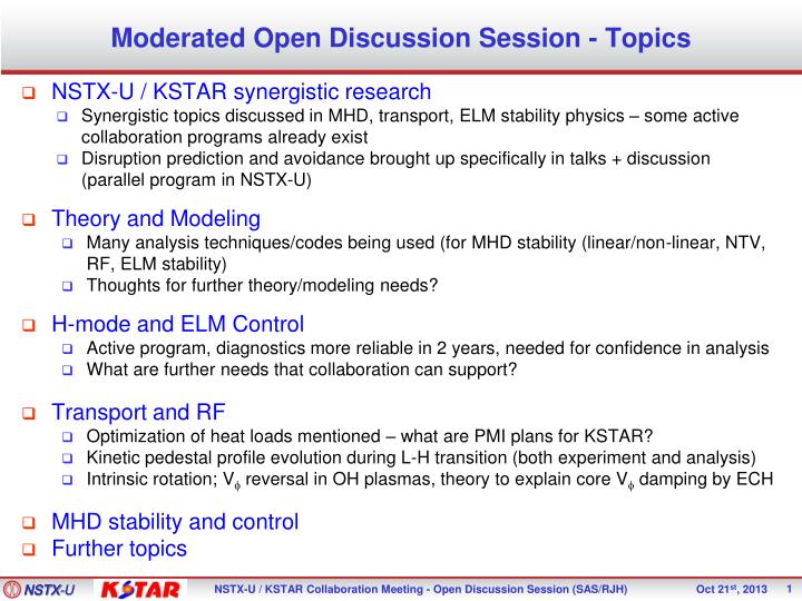 moderated open discussion session topics