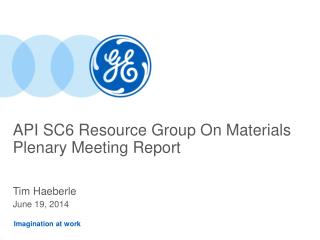 API SC6 Resource Group On Materials Plenary Meeting Report