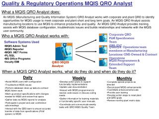 Quality &amp; Regulatory Operations MQIS QRO Analyst