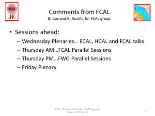 Comments from FCAL B. Cox and R. Ruchti, for FCAL group