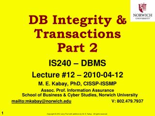 DB Integrity &amp; Transactions Part 2