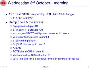 Wednesday 3 rd October - morning