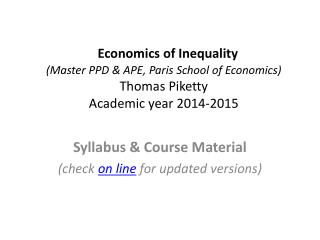 Syllabus &amp; Course Material (check on line for updated versions)