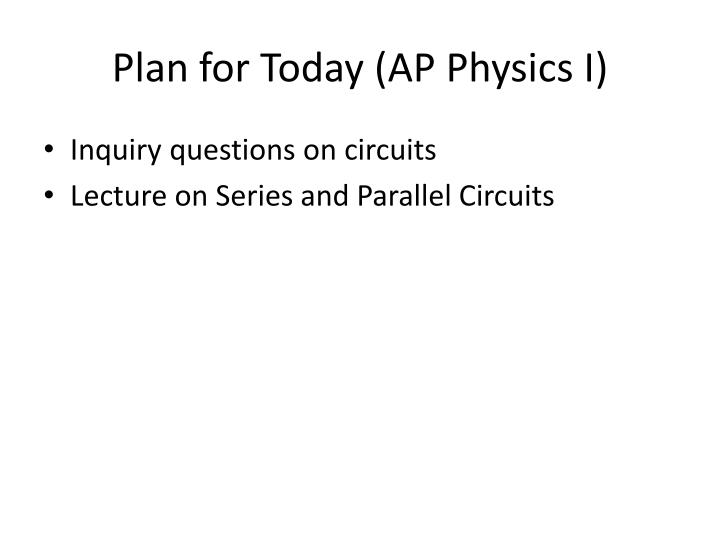 plan for today ap physics i