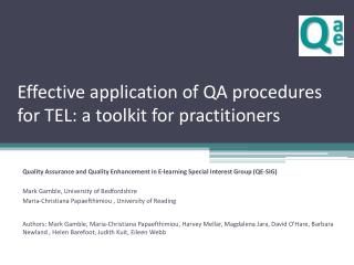 Effective application of QA procedures for TEL: a toolkit for practitioners