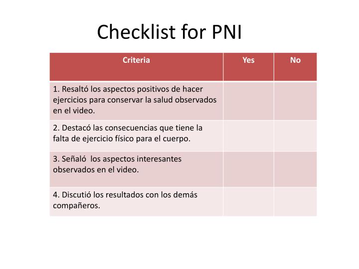 checklist for pni