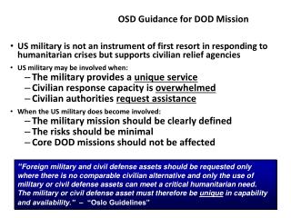 OSD Guidance for DOD Mission