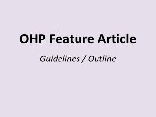OHP Feature Article