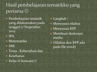 hasil pembelajaran tematikku yang pertama