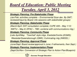 Board of Education: Public Meeting Tuesday, April 3, 2012