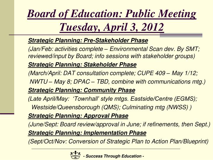 board of education public meeting tuesday april 3 2012